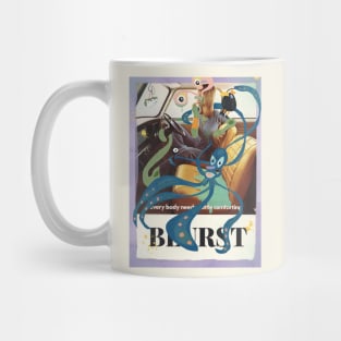 ‘Blurst’ by Grip Grand, colorful alien octopus vintage ad Mug